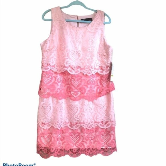 LESLIE FAY Plus Size Pink Colorblock Sheath Dress Size 14 - Picture 2 of 7